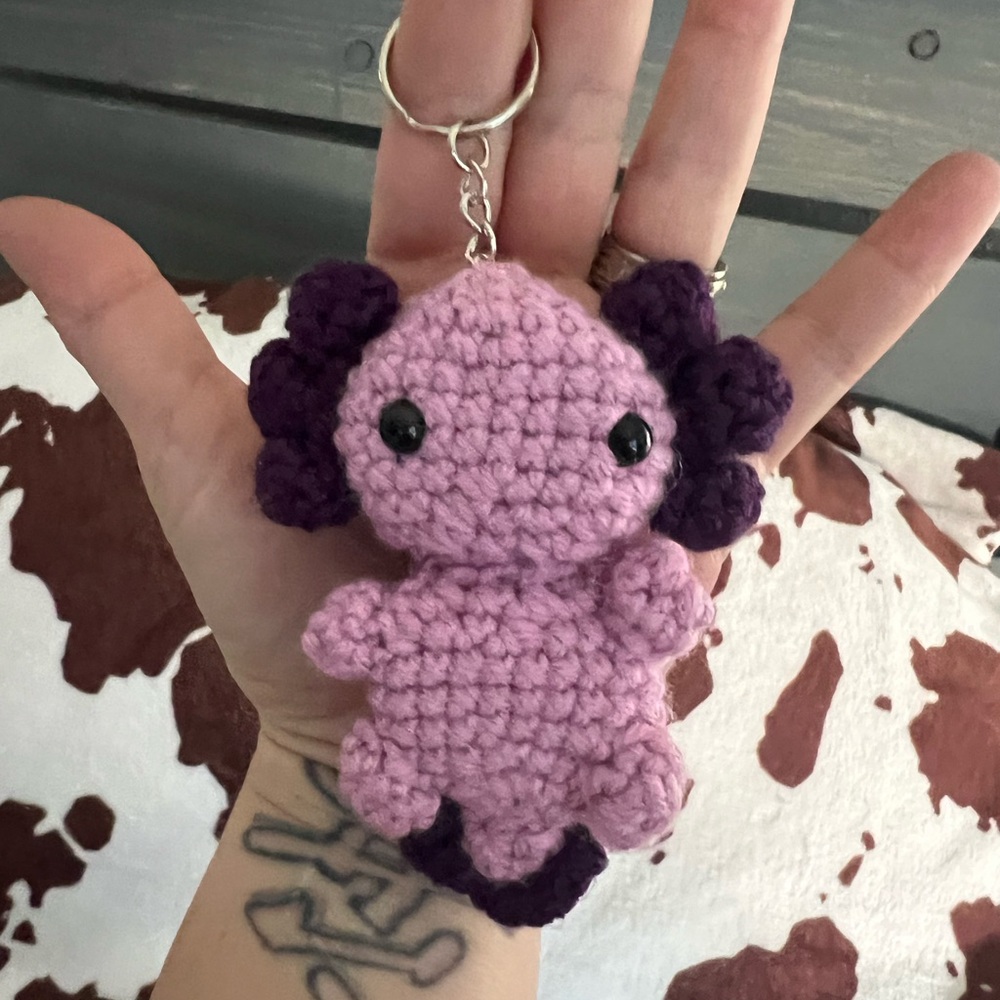Handmade Pink and Purple Axolotl Keychain